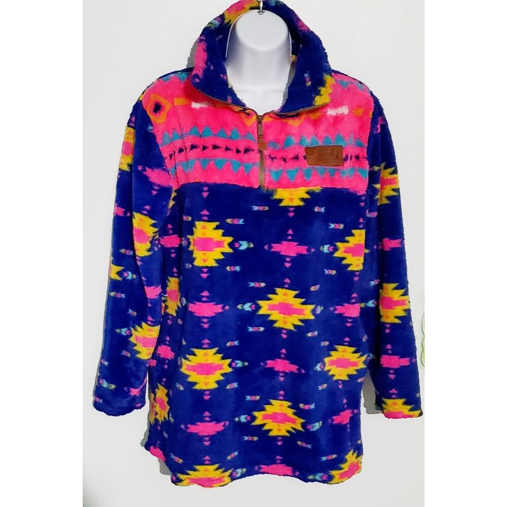 😺 Southern Fried Chics Womens Soft Colorful Fleece Top Size Small Lounge Aztec